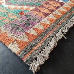 Tribal Rug Multicolour, Handmade Artisan Afghan Turkish Aztec Geometric Wool Kilim 147x102 cm - thumbnail 2