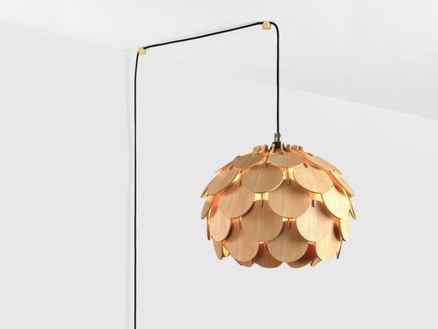 Mid-Century Modern Wood Pendant Light Lotus Design, 17 Ft Cord - image 1