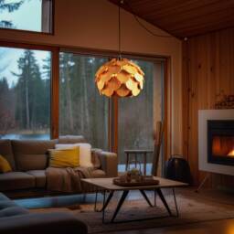 Mid-Century Modern Wood Pendant Light Lotus Design, 17 Ft Cord - thumbnail 2