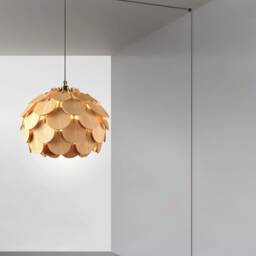 Mid-Century Modern Wood Pendant Light Lotus Design, 17 Ft Cord - thumbnail 3