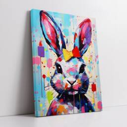 Colorful Rabbit Animal Abstract Oil Painting Splatter Style Wall Art, Framed Canvas Poster Print, Home Kitchen Office Room Decor, Gifts - thumbnail 2