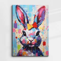 Colorful Rabbit Animal Abstract Oil Painting Splatter Style Wall Art, Framed Canvas Poster Print, Home Kitchen Office Room Decor, Gifts - thumbnail 3