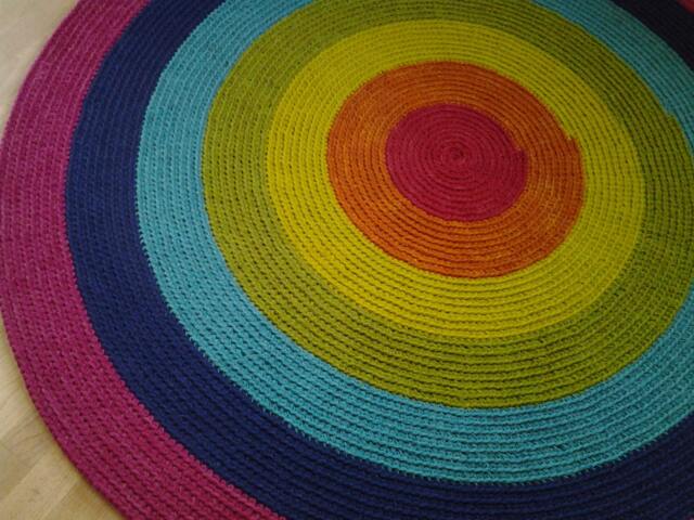 Handmade Rainbow Wool Rug, Colorful Round Carpet - image 1