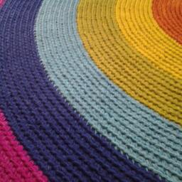 Handmade Rainbow Wool Rug, Colorful Round Carpet - thumbnail 3