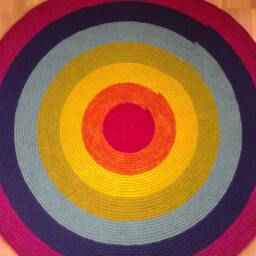Handmade Rainbow Wool Rug, Colorful Round Carpet - thumbnail 4