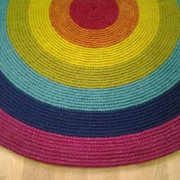 Handmade Rainbow Wool Rug, Colorful Round Carpet - thumbnail 2