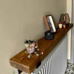 Rustic Chunky Wood Wall Shelf With Brackets - Radiator Cover Steel Handmade in UK 15cm Deep 4.5cm Thick - thumbnail 2