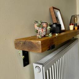 Rustic Chunky Wood Wall Shelf With Brackets - Radiator Cover Steel Handmade in UK 15cm Deep 4.5cm Thick - thumbnail 3
