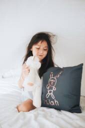 Easter Bunny Cushion - Childrens Drawing Personalised Rose Gold Kids Room Decor