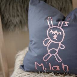 Easter Bunny Cushion - Childrens Drawing Personalised Rose Gold Kids Room Decor - thumbnail 2