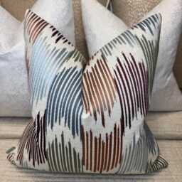 Abstract Cushion Cover - Modern Home Decor Pillow Embroidered Design John Lewis Valle Ikat Fabric Lake Blue Multi - thumbnail 3