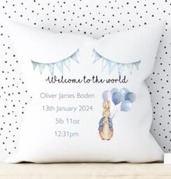 Personalised New Baby Cushion. Welcome To The World Gift - thumbnail 1