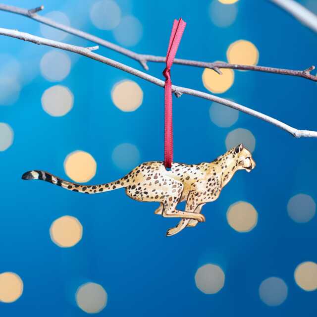 Cheetah Christmas Tree Decoration, Birch Plywood Ornament, Animal Lover Gift, Festive Watercolour Art, Traditional Keepsake - image 1