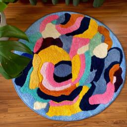 Handmade Colorful Circle Rug Modern Tufted Cotton-Acrylic Area Rug - thumbnail 2