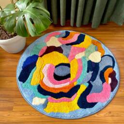 Handmade Colorful Circle Rug Modern Tufted Cotton-Acrylic Area Rug - thumbnail 3