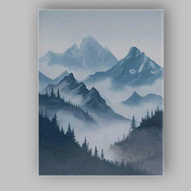 Minimalist Misty Blue Mountain Forest Landscape Canvas Wall Art Print Decor Picture Ready To Hang - image 1