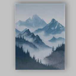 Minimalist Misty Blue Mountain Forest Landscape Canvas Wall Art Print Decor Picture Ready To Hang - thumbnail 1
