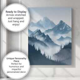 Minimalist Misty Blue Mountain Forest Landscape Canvas Wall Art Print Decor Picture Ready To Hang - thumbnail 3
