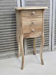 Unfinished Teak Bedside Table, 3-Drawer Carved Wood Nightstand - thumbnail 1