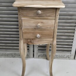 Unfinished Teak Bedside Table, 3-Drawer Carved Wood Nightstand - thumbnail 2