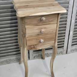 Unfinished Teak Bedside Table, 3-Drawer Carved Wood Nightstand - thumbnail 3