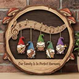 Personalized Musical Gnome Family Sign, Custom Wooden Harmony Wall Art, Music Lovers Decor - thumbnail 1