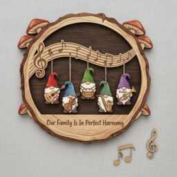 Personalized Musical Gnome Family Sign, Custom Wooden Harmony Wall Art, Music Lovers Decor - thumbnail 2