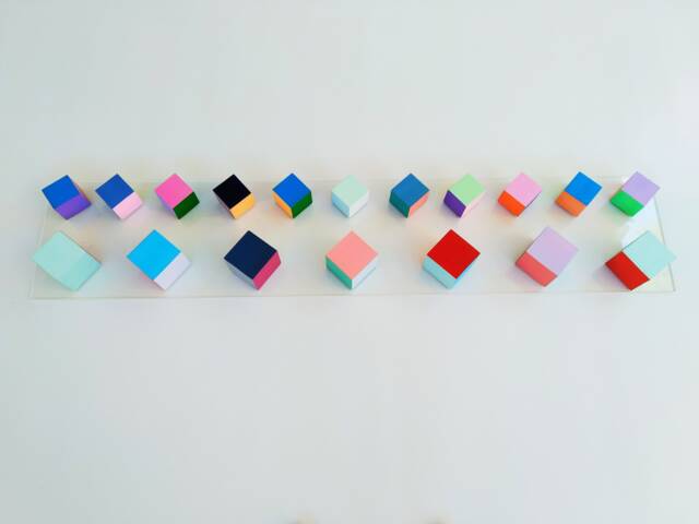 Hand Painted 3D Wood Cube Wall Art Modern Sculpture - image 1