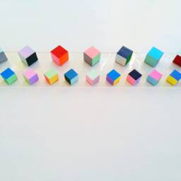 Hand Painted 3D Wood Cube Wall Art Modern Sculpture - thumbnail 2