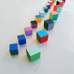 Hand Painted 3D Wood Cube Wall Art Modern Sculpture - thumbnail 3