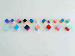 Hand Painted 3D Wood Cube Wall Art Modern Sculpture - thumbnail 1
