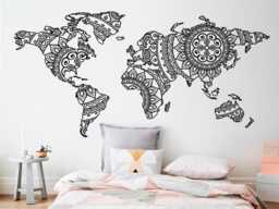 Mandala World Map Wall Decal - Boho Tattoo For Meditation Yoga Sticker Zen Art Indian Decor - thumbnail 1