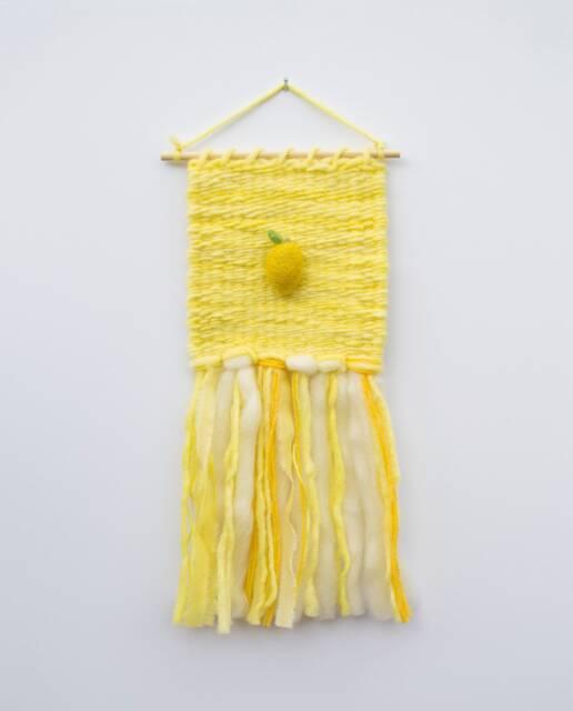 Mini Lemon Woven Wall Hanging, Weaving, Tapestry, Yellow, Fruit, Needle Felting, Small, Nursery Decor, Boho, Modern, Wool, Textile, Fiber - image 1