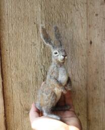 Needle Felted Hare Sculpture Wool Bunny, Forest Animal Decor