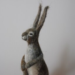 Needle Felted Hare Sculpture Wool Bunny, Forest Animal Decor - thumbnail 4