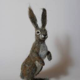 Needle Felted Hare Sculpture Wool Bunny, Forest Animal Decor - thumbnail 3