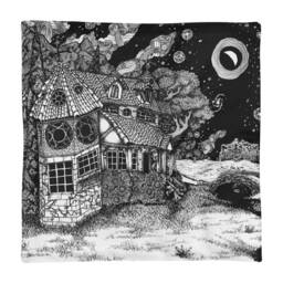 Along The Path To Tower Square Pillow Case Only. Illustration Print. Abandoned Countryside House Outdoors Fantasy Landscape. Explore