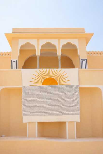 Hand Block Printed Cotton Kantha Quilt Reversible Sunrise Sun Design - image 1