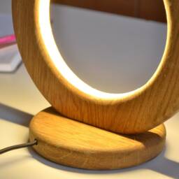 Table Lamp Of Natural Oak, Wooden Table Light, Wood Bedside Lamp, Ring Wood, Circle Fixture Desk Original Handmade - thumbnail 3