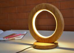 Table Lamp Of Natural Oak, Wooden Table Light, Wood Bedside Lamp, Ring Wood, Circle Fixture Desk Original Handmade