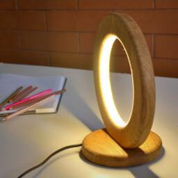 Table Lamp Of Natural Oak, Wooden Table Light, Wood Bedside Lamp, Ring Wood, Circle Fixture Desk Original Handmade - thumbnail 2
