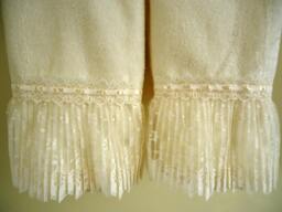 Ivory Velour Fingertip Towels - 2 4 1/2 Pleaded Organza Lace Ruffle