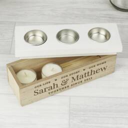 Personalised Triple Tealight Box - Our Life Story & Home Tea Light Tealight Box New Home Gift Couple - thumbnail 3