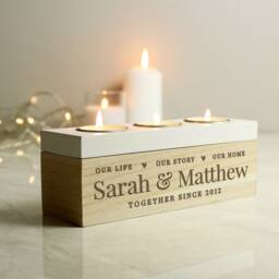 Personalised Triple Tealight Box - Our Life Story & Home Tea Light Tealight Box New Home Gift Couple - thumbnail 2