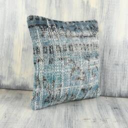 Handwoven Turkish Kilim Pillow Cover Vintage Boho Decor - 14x14 - thumbnail 3