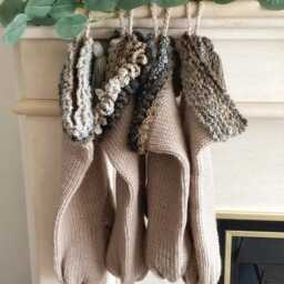 Neutral Hand Knitted Christmas Stockings Set Modern Farmhouse Holiday Decor - thumbnail 2