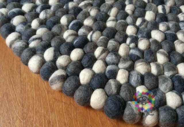 Round Felt Ball Rug, Grey Tone Wool, Pebble Nursery Rug - image 1