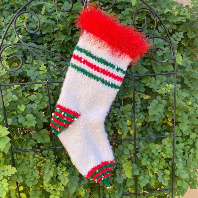 Peppermint Stripe Knit Christmas Stockings, Red, White & Green Holiday Decor - image 1