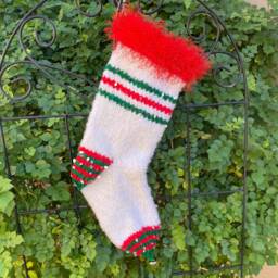 Peppermint Stripe Knit Christmas Stockings, Red, White & Green Holiday Decor - thumbnail 1