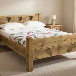 The Heart Bed Frame Chunky Reclaimed Pine Wood With Footboard All Sizes Available Free UK Delivery. Extra Thick 4.5cm Slats - thumbnail 2